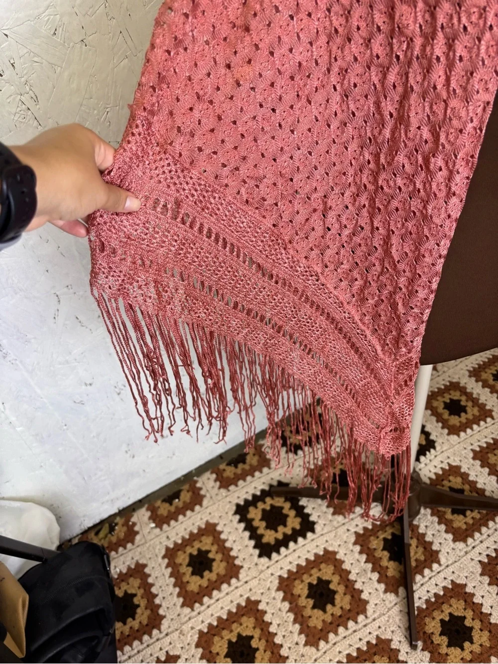 HUGE knit Fringe Festival Style Shawl Wrap Pink Coverup